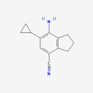 7-Amino-6-cyclopropyl-2,3-dihydro-1H-indene-4-carbonitrile chemical structure (CAS 2676863-74-2)