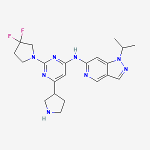 N-(2-(3,3-Difluoropyrrolidin-1-yl)-6-(pyrrolidin-3-yl)pyrimidin-4-yl)-1-isopropyl-1H-pyrazolo[4,3-c]pyridin-6-amine chemical structure (CAS 2680616-96-8)