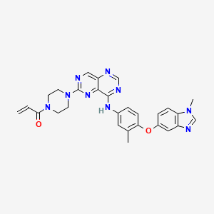 1-(4-(8-((3-Methyl-4-((1-methyl-1H-benzo[d]imidazol-5-yl)oxy)phenyl)amino)pyrimido[5,4-d]pyrimidin-2-yl)piperazin-1-yl)prop-2-en-1-one chemical structure (CAS 2682003-36-5)