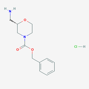 (S)-Benzyl 2-(aminomethyl)morpholine-4-carboxylate hydrochloride chemical structure (CAS 2682097-08-9)