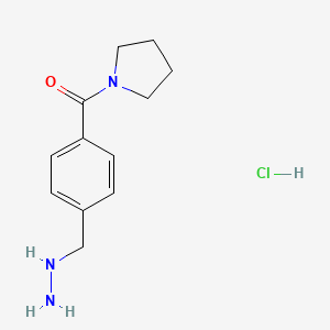 (4-(Hydrazinylmethyl)phenyl)(pyrrolidin-1-yl)methanone hydrochloride chemical structure (CAS 2682112-51-0)