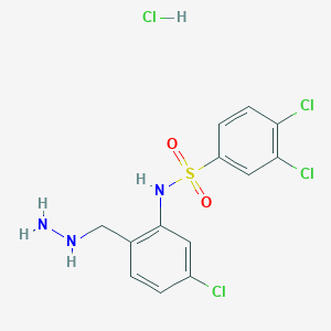 3,4-Dichloro-N-(5-chloro-2-(hydrazinylmethyl)phenyl)benzenesulfonamide hydrochloride chemical structure (CAS 2682114-55-0)