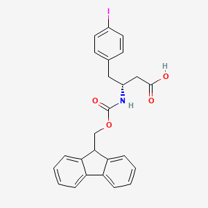 (R)-3-((((9H-Fluoren-9-yl)methoxy)carbonyl)amino)-4-(4-iodophenyl)butanoic acid chemical structure (CAS 269396-73-8)