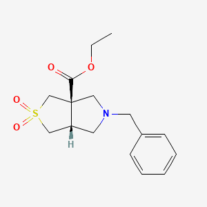 rel-Ethyl (3aS,6aR)-5-benzyltetrahydro-1H-thieno[3,4-c]pyrrole-3a(3H)-carboxylate 2,2-dioxide chemical structure (CAS 2696257-50-6)