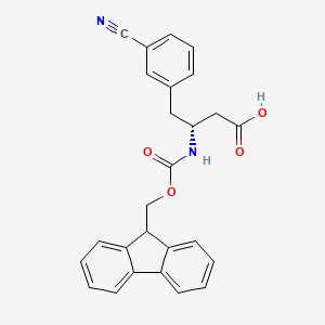 (R)-3-((((9H-Fluoren-9-yl)methoxy)carbonyl)amino)-4-(3-cyanophenyl)butanoic acid chemical structure (CAS 269726-84-3)
