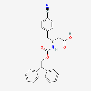 (R)-3-((((9H-Fluoren-9-yl)methoxy)carbonyl)amino)-4-(4-cyanophenyl)butanoic acid chemical structure (CAS 269726-87-6)