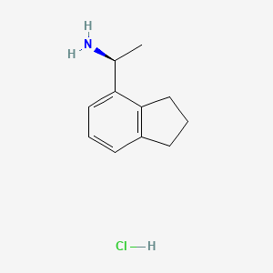 (S)-1-(2,3-Dihydro-1H-inden-4-yl)ethan-1-amine hydrochloride chemical structure (CAS 2703746-20-5)