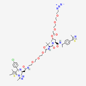 (3R,5S)-1-((S)-2-(tert-Butyl)-17-((S)-4-(4-chlorophenyl)-2,3,9-trimethyl-6H-thieno[3,2-f][1,2,4]triazolo[4,3-a][1,4]diazepin-6-yl)-4,16-dioxo-6,9,12-trioxa-3,15-diazaheptadecanoyl)-5-(((S)-1-(4-(4-methylthiazol-5-yl)phenyl)ethyl)carbamoyl)pyrrolidin-3-yl 2-(2-(2-(2-azidoethoxy)ethoxy)ethoxy)acetate chemical structure (CAS 2704602-92-4)