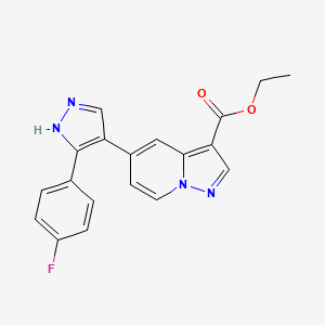 Ethyl 5-(3-(4-fluorophenyl)-1H-pyrazol-4-yl)pyrazolo[1,5-a]pyridine-3-carboxylate chemical structure (CAS 2705900-81-6)