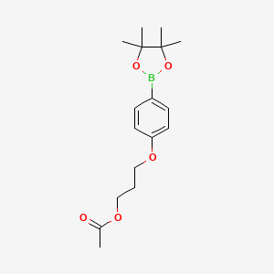 3-[4-(4,4,5,5-Tetramethyl-1,3,2-dioxaborolan-2-yl)phenoxy]propyl acetate chemical structure (CAS 2724208-38-0)