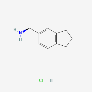 (S)-1-(2,3-Dihydro-1H-inden-5-yl)ethan-1-amine hydrochloride chemical structure (CAS 2740396-41-0)