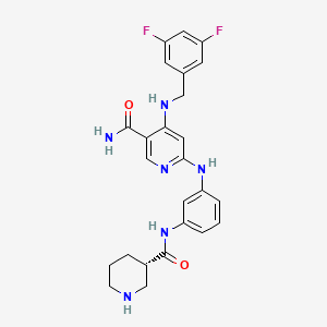 (S)-4-((3,5-Difluorobenzyl)amino)-6-((3-(piperidine-3-carboxamido)phenyl)amino)nicotinamide chemical structure (CAS 2740557-24-6)
