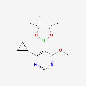 4-Cyclopropyl-6-methoxy-5-(4,4,5,5-tetramethyl-1,3,2-dioxaborolan-2-yl)pyrimidine chemical structure (CAS 2750602-14-1)