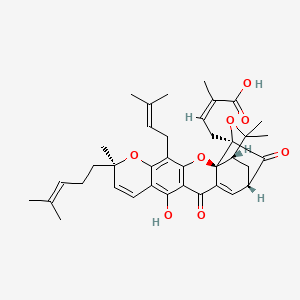 (Z)-4-((1S,3aR,5S,11R,14aS)-8-Hydroxy-2,2,11-trimethyl-13-(3-methylbut-2-en-1-yl)-11-(4-methylpent-3-en-1-yl)-4,7-dioxo-1,2,5,7-tetrahydro-11H-1,5-methanofuro[3,2-g]pyrano[3,2-b]xanthen-3a(4H)-yl)-2-methylbut-2-enoic acid chemical structure (CAS 2752-65-0)