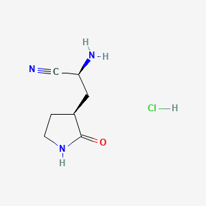 (S)-2-Amino-3-((S)-2-oxopyrrolidin-3-yl)propanenitrile hydrochloride chemical structure (CAS 2755950-35-5)