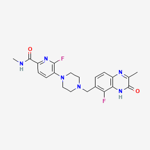 6-Fluoro-5-(4-((5-fluoro-2-methyl-3-oxo-3,4-dihydroquinoxalin-6-yl)methyl)piperazin-1-yl)-N-methylpicolinamide chemical structure (CAS 2756333-39-6)