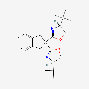 (4R,4'R)-2,2'-(2,3-Dihydro-1H-indene-2,2-diyl)bis(4-(tert-butyl)-4,5-dihydrooxazole) chemical structure (CAS 2757082-02-1)