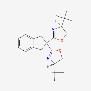 (4S,4'S)-2,2'-(2,3-Dihydro-1H-indene-2,2-diyl)bis(4-(tert-butyl)-4,5-dihydrooxazole) chemical structure (CAS 2757082-06-5)