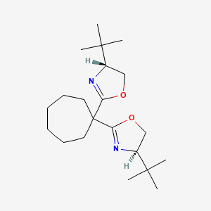 (4R,4'R)-2,2'-(Cycloheptane-1,1-diyl)bis(4-(tert-butyl)-4,5-dihydrooxazole) chemical structure (CAS 2757082-09-8)