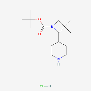 tert-Butyl 3,3-dimethyl-2-(piperidin-4-yl)azetidine-1-carboxylate hydrochloride chemical structure (CAS 2757731-98-7)