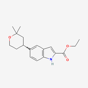 Ethyl (R)-5-(2,2-dimethyltetrahydro-2H-pyran-4-yl)-1H-indole-2-carboxylate chemical structure (CAS 2758661-69-5)