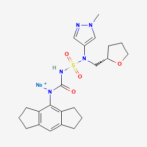 Sodium (S)-(1,2,3,5,6,7-hexahydro-s-indacen-4-yl)((N-(1-methyl-1H-pyrazol-4-yl)-N-((tetrahydrofuran-2-yl)methyl)sulfamoyl)carbamoyl)amide chemical structure (CAS 2763617-39-4)