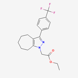 Ethyl 2-(3-(4-(trifluoromethyl)phenyl)-5,6,7,8-tetrahydrocyclohepta[c]pyrazol-1(4H)-yl)acetate chemical structure (CAS 2765255-93-2)