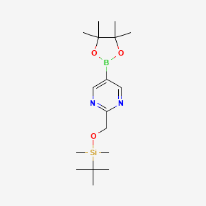 2-(((tert-Butyldimethylsilyl)oxy)methyl)-5-(4,4,5,5-tetramethyl-1,3,2-dioxaborolan-2-yl)pyrimidine chemical structure (CAS 2766346-94-3)