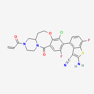 (4R)-2-Amino-4-[(4aS)-8-chloro-10-fluoro-2,3,4,4a,5,6-hexahydro-12-oxo-3-(1-oxo-2-propen-1-yl)-1H,12H-pyrazino[2,1-d][1,5]benzoxazocin-9-yl]-7-fluorobenzo[b]thiophene-3-carbonitrile chemical structure (CAS 2771246-13-8)