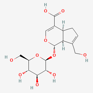 (1S,4aS,7aS)-7-(Hydroxymethyl)-1-(((2S,3R,4S,5S,6R)-3,4,5-trihydroxy-6-(hydroxymethyl)tetrahydro-2H-pyran-2-yl)oxy)-1,4a,5,7a-tetrahydrocyclopenta[c]pyran-4-carboxylic acid chemical structure (CAS 27741-01-1)