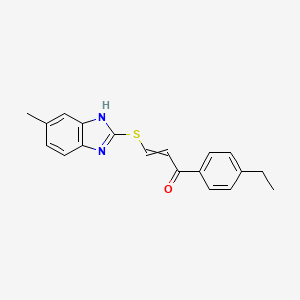 1-(4-Ethylphenyl)-3-((5-methyl-1H-benzo[d]imidazol-2-yl)thio)prop-2-en-1-one chemical structure (CAS 278806-03-4)