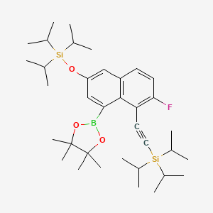 ((6-Fluoro-4-(4,4,5,5-tetramethyl-1,3,2-dioxaborolan-2-yl)-5-((triisopropylsilyl)ethynyl)naphthalen-2-yl)oxy)triisopropylsilane chemical structure (CAS 2791277-41-1)