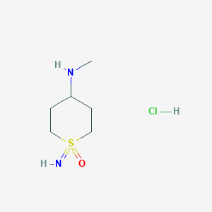 1-Imino-4-(methylamino)tetrahydro-2H-thiopyran 1-oxide hydrochloride chemical structure (CAS 2809469-26-7)
