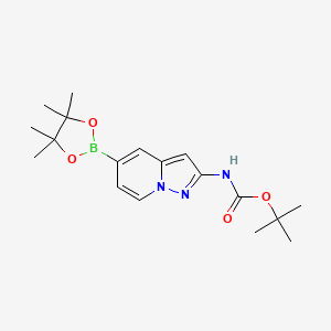tert-Butyl (5-(4,4,5,5-tetramethyl-1,3,2-dioxaborolan-2-yl)pyrazolo[1,5-a]pyridin-2-yl)carbamate chemical structure (CAS 2810050-47-4)