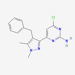 4-(4-Benzyl-1,5-dimethyl-1H-pyrazol-3-yl)-6-chloropyrimidin-2-amine chemical structure (CAS 2810887-45-5)