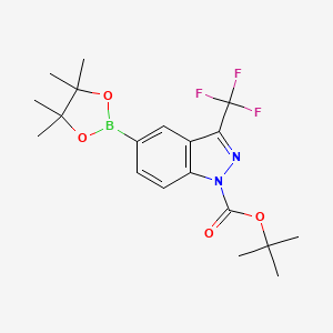 tert-Butyl 5-(4,4,5,5-tetramethyl-1,3,2-dioxaborolan-2-yl)-3-(trifluoromethyl)-1H-indazole-1-carboxylate chemical structure (CAS 2813245-27-9)