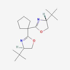 (4R,4'R)-2,2'-(Cyclopentane-1,1-diyl)bis(4-(tert-butyl)-4,5-dihydrooxazole) chemical structure (CAS 2828431-98-5)