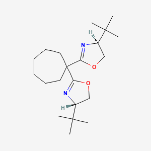 (4S,4'S)-2,2'-(Cycloheptane-1,1-diyl)bis(4-(tert-butyl)-4,5-dihydrooxazole) chemical structure (CAS 2828432-05-7)
