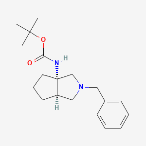 rel-tert-Butyl ((3aS,6aR)-2-benzylhexahydrocyclopenta[c]pyrrol-3a(1H)-yl)carbamate chemical structure (CAS 2828438-13-5)