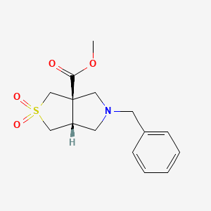 rel-Methyl (3aS,6aR)-5-benzyltetrahydro-1H-thieno[3,4-c]pyrrole-3a(3H)-carboxylate 2,2-dioxide chemical structure (CAS 2828438-23-7)