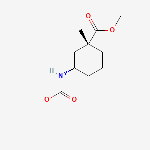 rel-Methyl (1R,3S)-3-((tert-butoxycarbonyl)amino)-1-methylcyclohexane-1-carboxylate chemical structure (CAS 2828439-35-4)