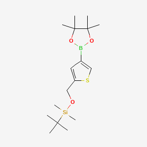 tert-Butyldimethyl((4-(4,4,5,5-tetramethyl-1,3,2-dioxaborolan-2-yl)thiophen-2-yl)methoxy)silane chemical structure (CAS 2828439-46-7)