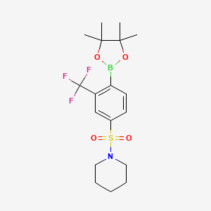 1-((4-(4,4,5,5-Tetramethyl-1,3,2-dioxaborolan-2-yl)-3-(trifluoromethyl)phenyl)sulfonyl)piperidine chemical structure (CAS 2828439-63-8)