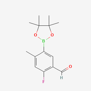 2-Fluoro-4-methyl-5-(4,4,5,5-tetramethyl-1,3,2-dioxaborolan-2-yl)benzaldehyde chemical structure (CAS 2828439-77-4)