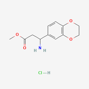 Methyl 3-amino-3-(2,3-dihydrobenzo[b][1,4]dioxin-6-yl)propanoate hydrochloride chemical structure (CAS 2828439-94-5)