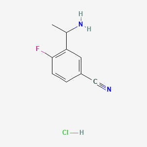 3-(1-Aminoethyl)-4-fluorobenzonitrile hydrochloride chemical structure (CAS 2828439-96-7)