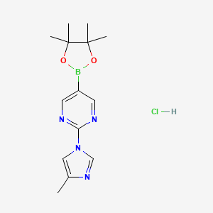 2-(4-Methyl-1H-imidazol-1-yl)-5-(4,4,5,5-tetramethyl-1,3,2-dioxaborolan-2-yl)pyrimidine hydrochloride chemical structure (CAS 2828440-27-1)