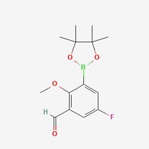 5-Fluoro-2-methoxy-3-(4,4,5,5-tetramethyl-1,3,2-dioxaborolan-2-yl)benzaldehyde chemical structure (CAS 2828443-96-3)