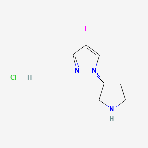 (R)-4-Iodo-1-(pyrrolidin-3-yl)-1H-pyrazole hydrochloride chemical structure (CAS 2828444-26-2)