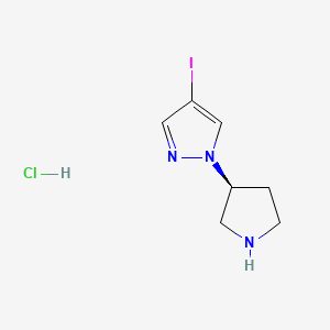(S)-4-Iodo-1-(pyrrolidin-3-yl)-1H-pyrazole hydrochloride chemical structure (CAS 2828444-29-5)